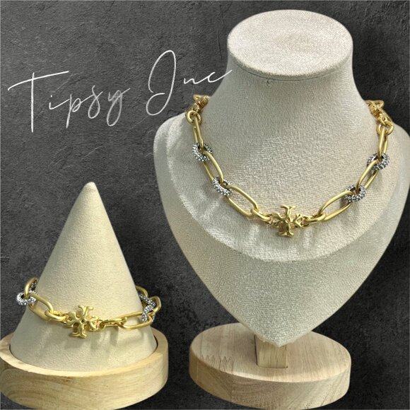 TORY BURCH ROXANNE CHAIN PAVÉ SHORT NECKLACE & BRACELET SET - Picture 6 of 7